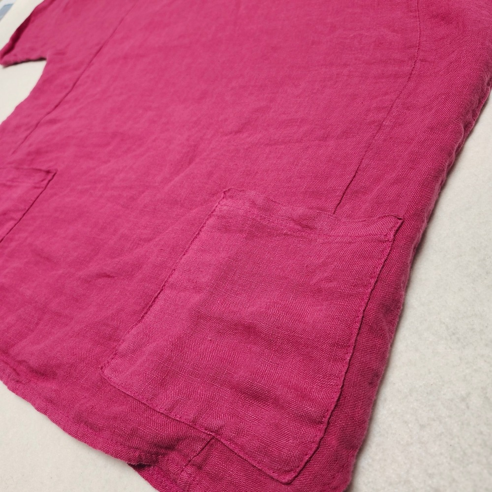Francesca Bettini Italy Linen Boxy Top Large Pink Pocket Lagenlook Boho Coastal - Picture 3 of 6